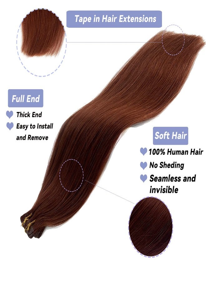 Smavida Auburn Tape in Hair Extensions Human Hair #33 Dark Auburn Invisible Tape ins Silky Straight 20pcs/30g Seamless Skin Weft 100% Remy Real Human Hair Glue in Extensions 16 Inch - Image 2